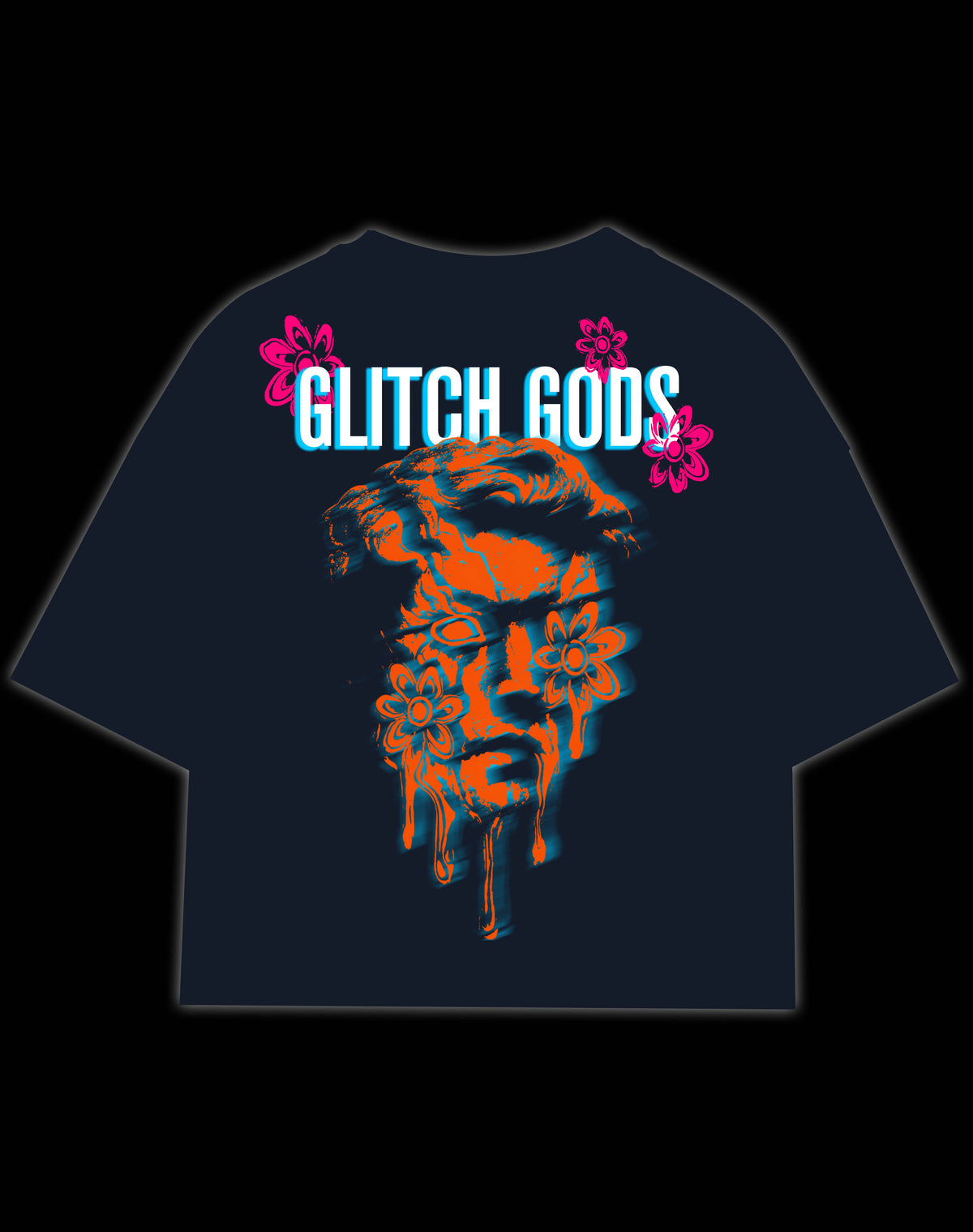 NAVY GLITCH GODS T SHIRT front